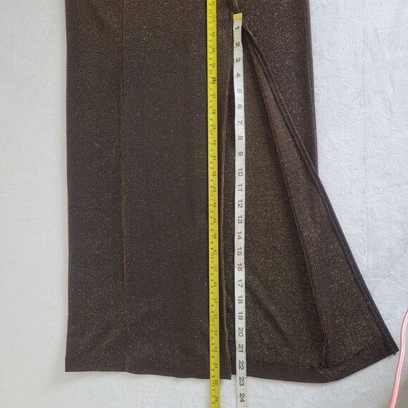 Vtg Betsy & Adam Sz 6 Metallic Copper Brown Dark Romance Vampy Maxi Dress - Picture 8 of 8